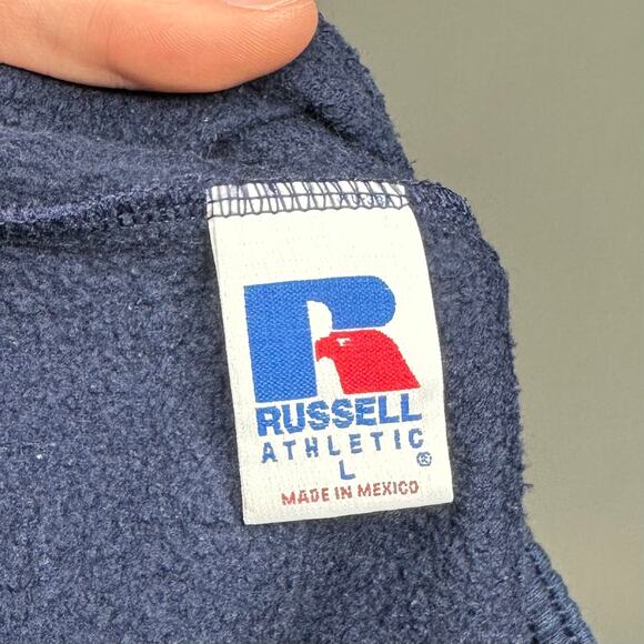 Vintage 90s Russell Sweatpants Mens L Navy Blue Cotton Joggers Elastic Cuffs - Picture 5 of 5